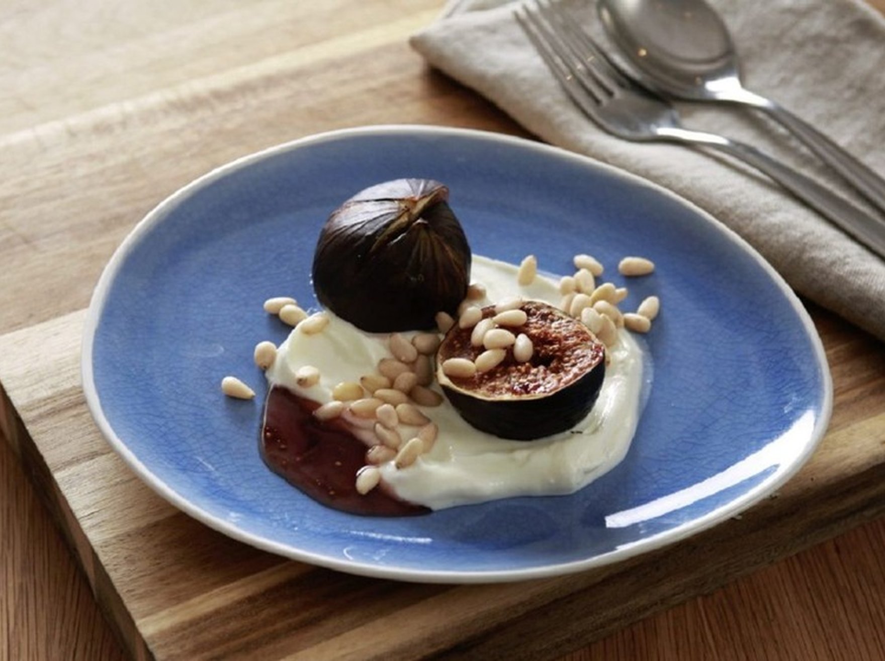 Yoghurt, toffee and figs with honey, and chocolate mousse